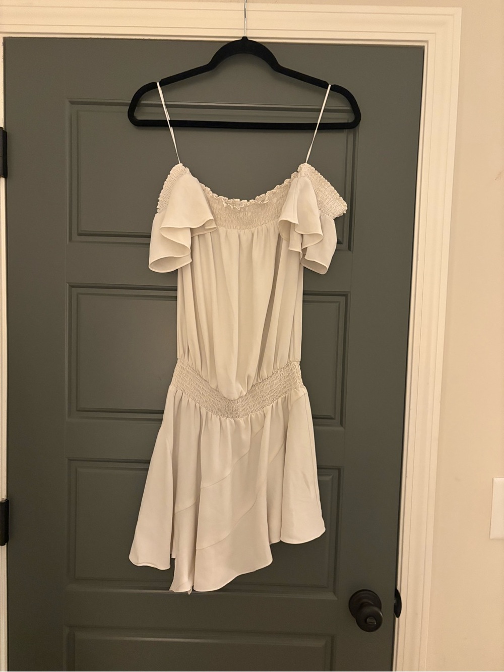 Amanda Uprichard White Off-the-Shoulder Smocked Mini Dress